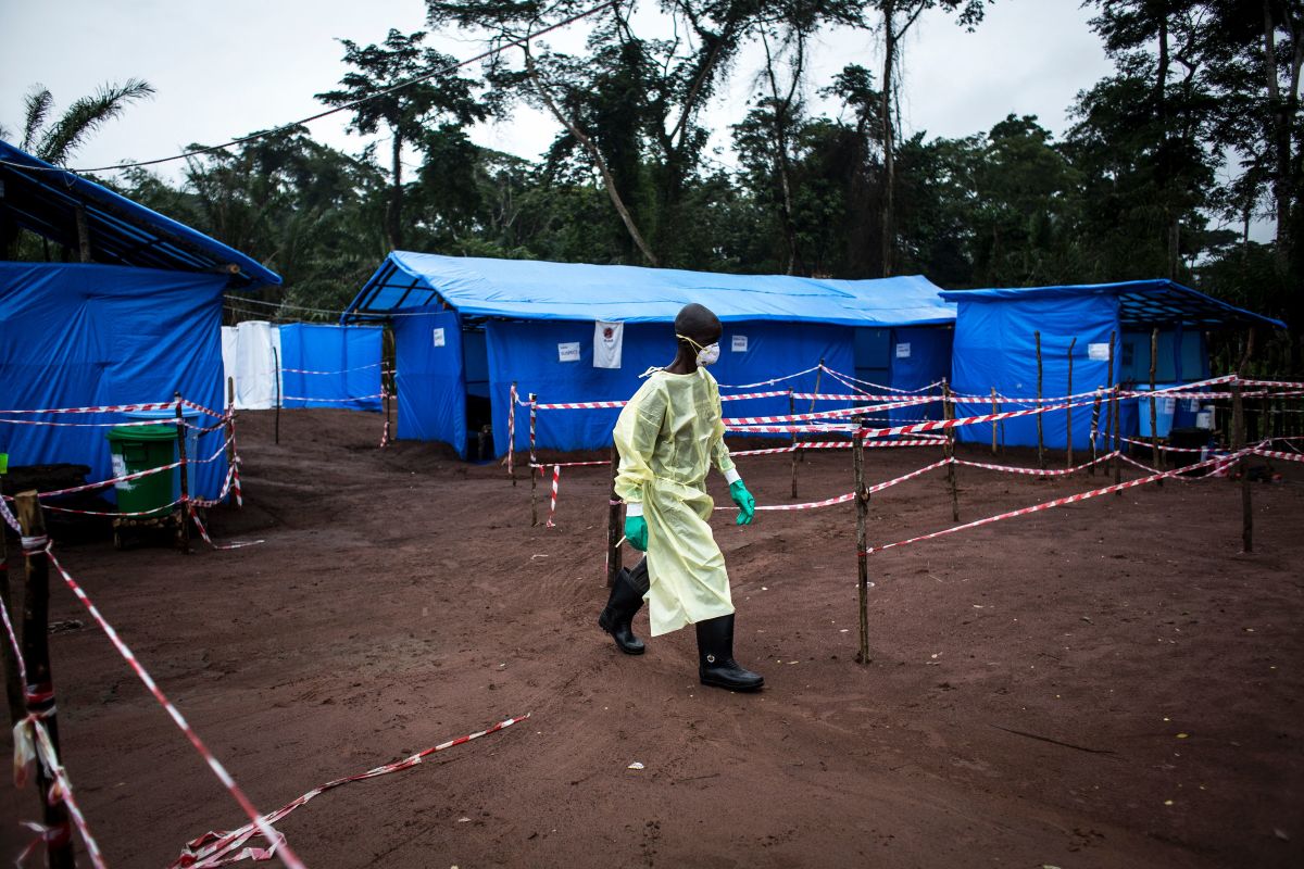 A health worker at an Ebola quarantine unit on June 13th, 2017, in Muma, after a case of Ebola was confirmed in the village.