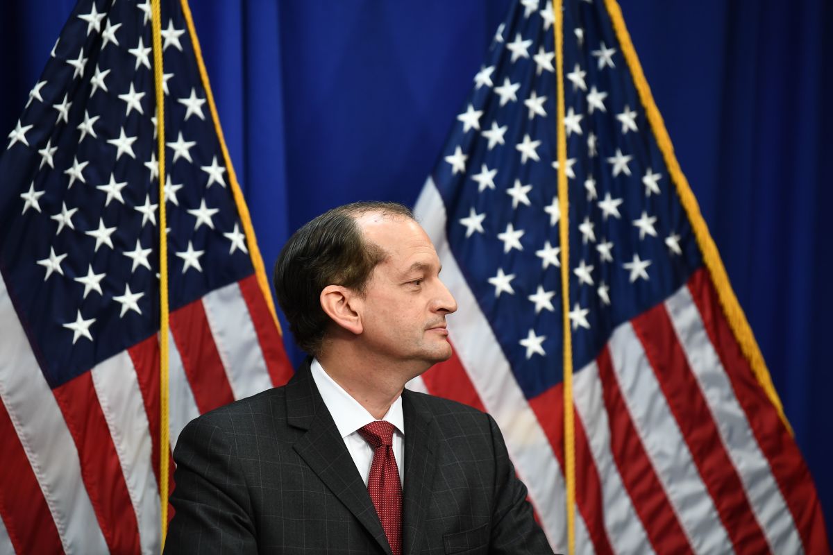 Secretary of Labor Alexander Acosta holds a press conference at the U.S. Department of Labor on July 10th, 2019, in Washington, D.C.