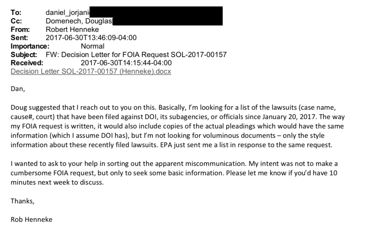 Robert Henneke's email to Daniel Jorjani.