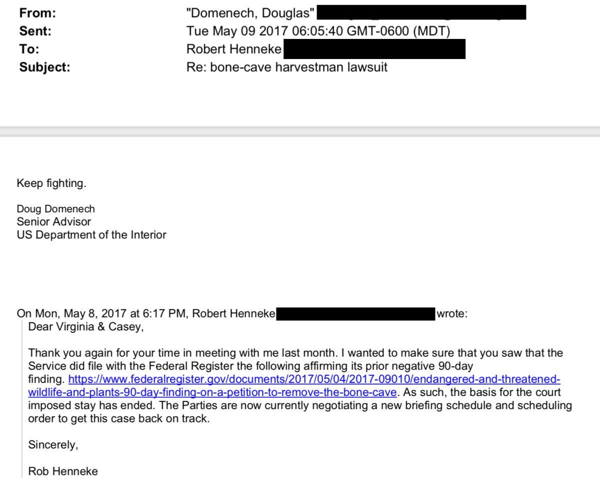 A May of 2017 email from Douglas Domenech to Robert Henneke.