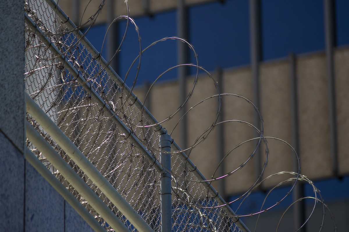 Razor wire outside a California detention center.