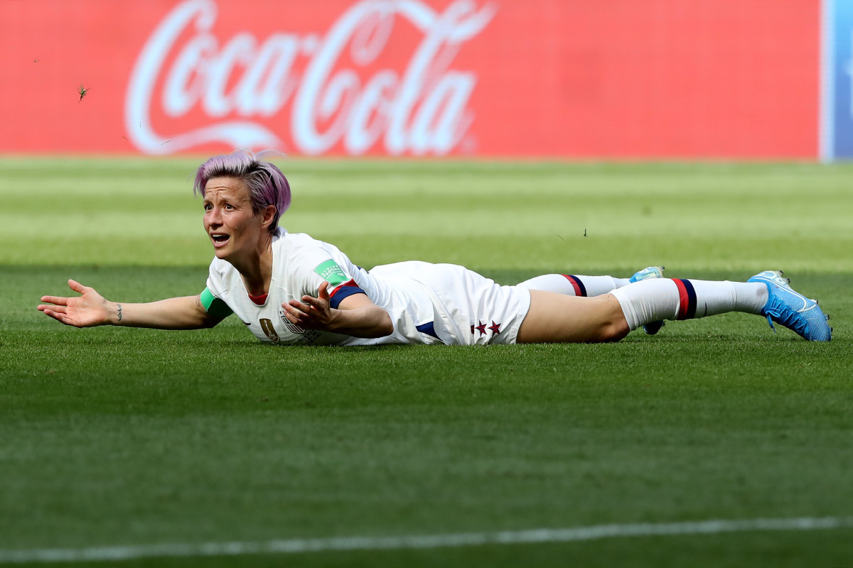 Megan Rapinoe reacts during the 2019 FIFA Women's World Cup France Final match between the U.S. and the Netherlands at Stade de Lyon on July 7th, 2019, in Lyon, France.