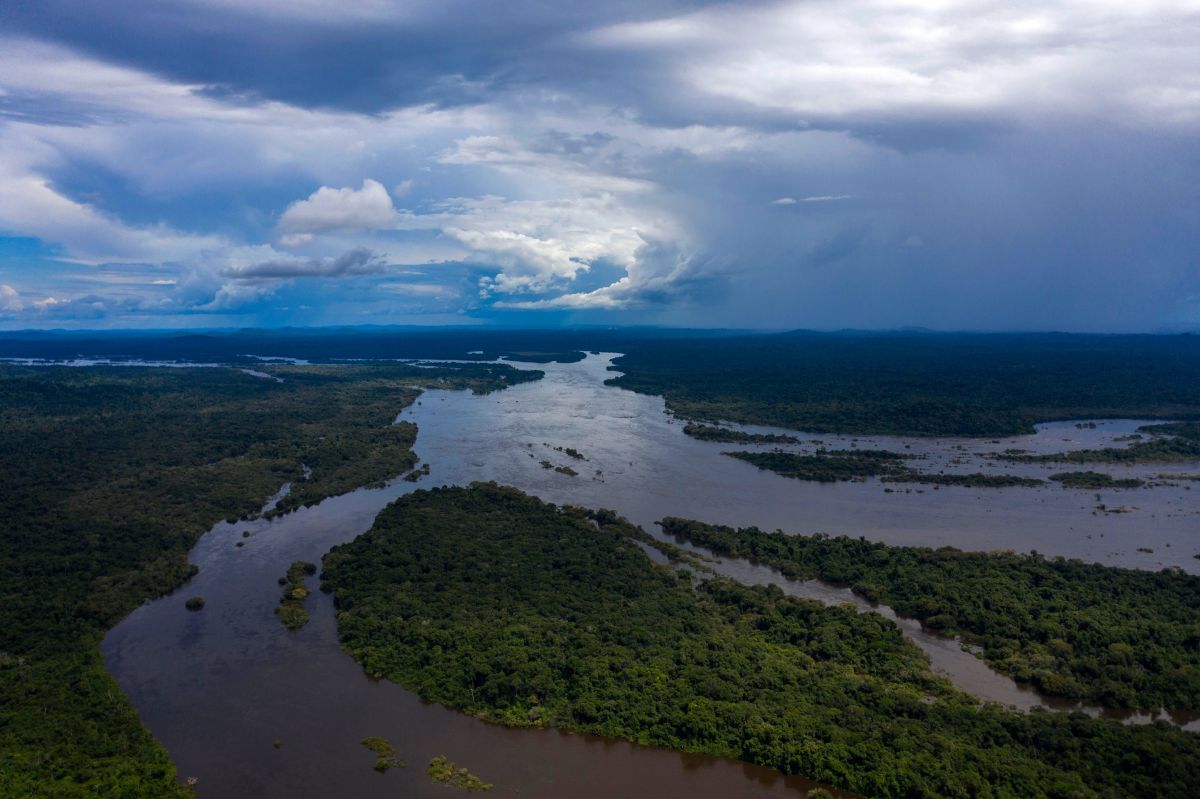 Aerial view of the Iriri River on Arara Indigenous land, in the Amazon, on March 15th, 2019.