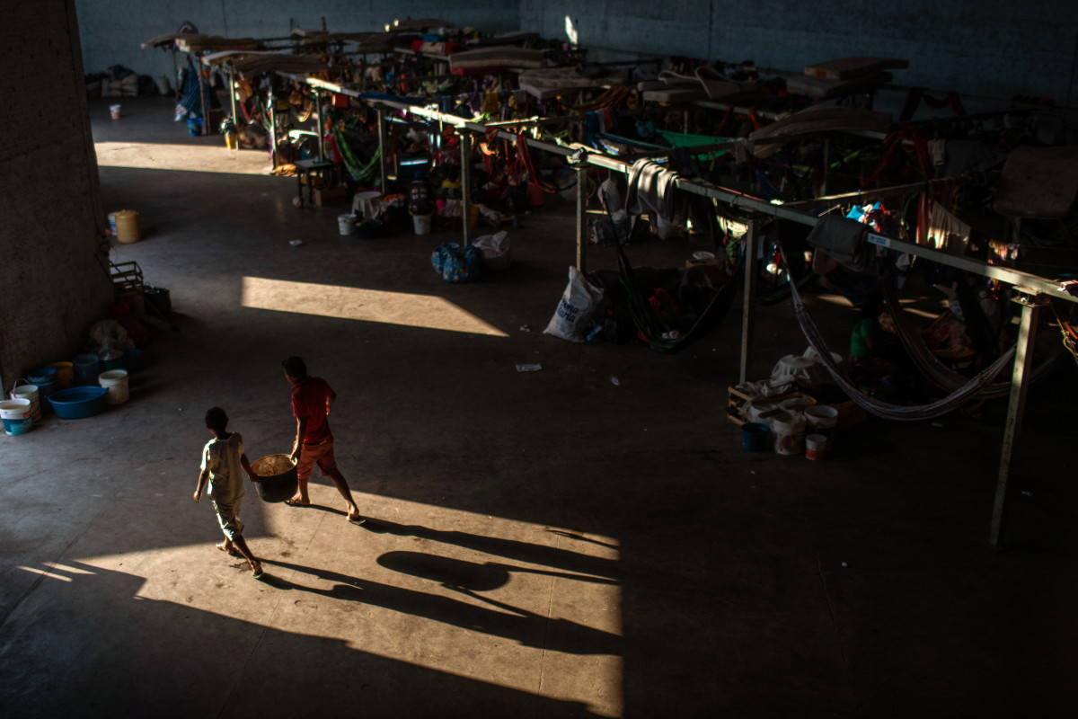 Members of the Venezuelan Indigenous group Warao take refuge at the Janokoida United Nations shelter on April 6th, 2019, in Pacaraima, Brazil.