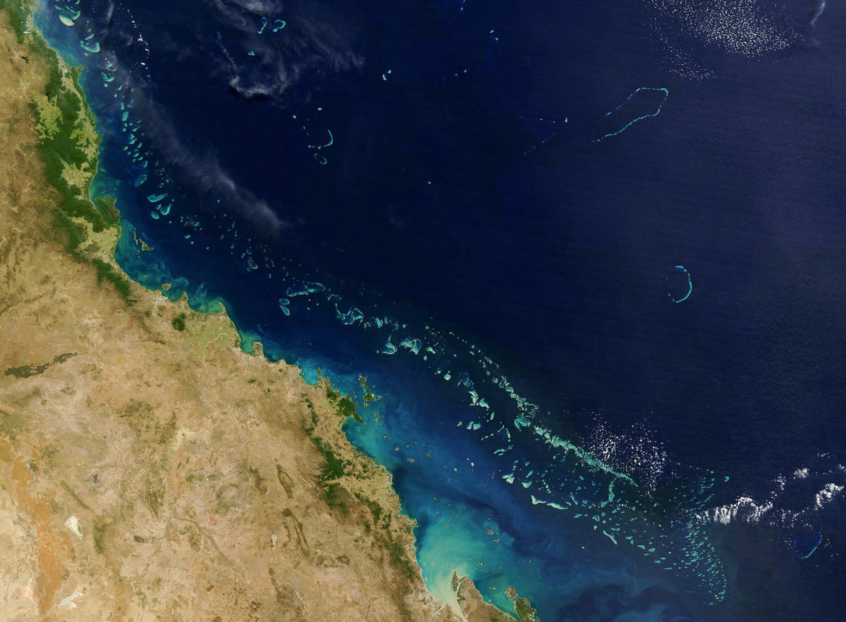The Great Barrier Reef seen from a NASA satellite on August 6th, 2004.