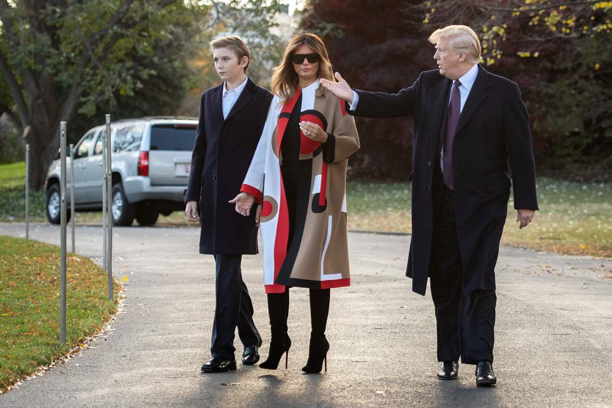 President Donald Trump, First Lady Melania Trump, and their son Barron depart the White House in Washington, D.C., on November 20th, 2018.