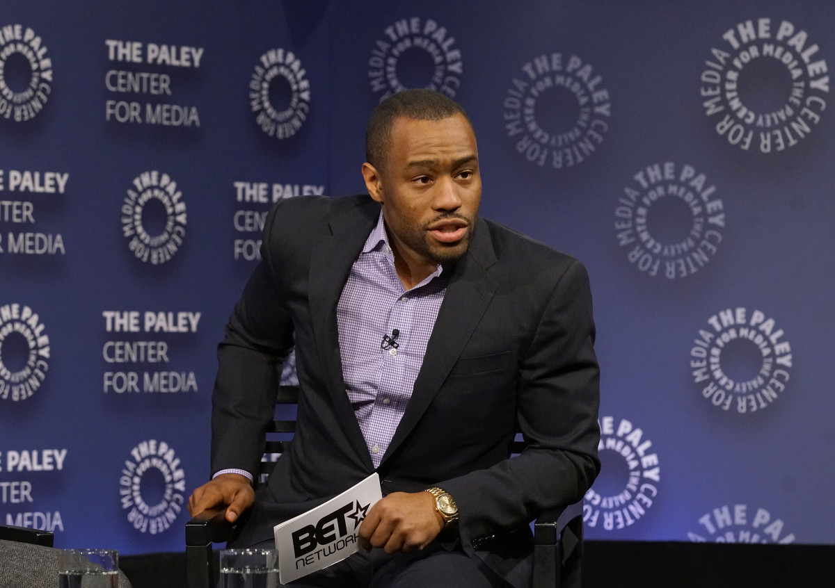 Marc Lamont Hill moderating a panel at the Paley Center for Media on December 7th, 2016, in New York City.