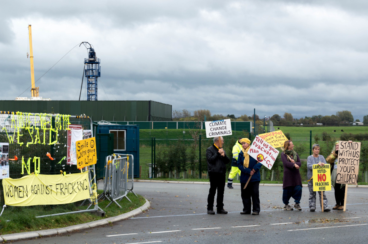 The roadside near Cuadrilla's operations is covered in anti-fracking art and posters.