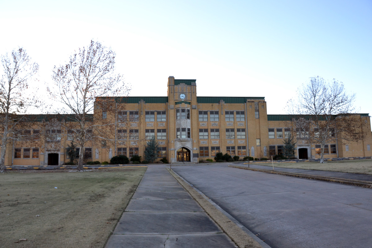 Opened in the 1930s, this building served as the high school for the Oklahoma town of Seminole until 2015, when an engineer's report determined that it was structurally unsound. Divisions over where to open a new high school helped generate momentum for the opening of a charter school, according to Seminole residents.