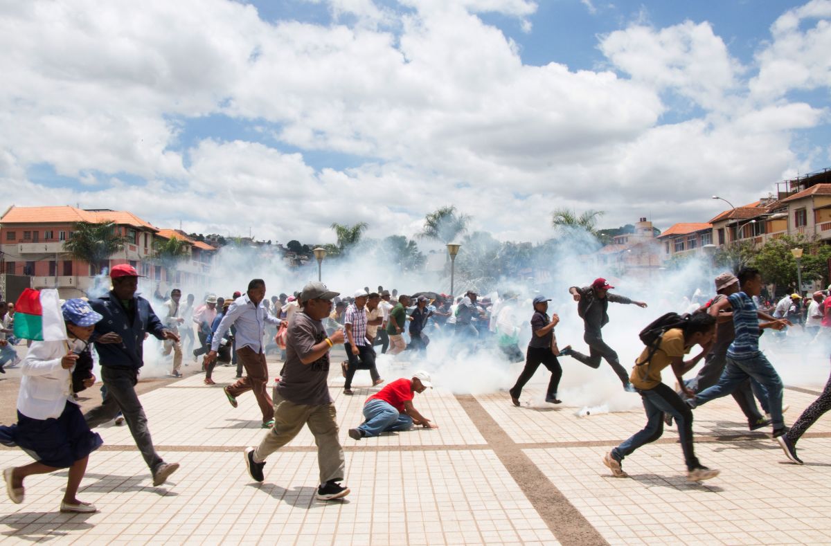 Security forces fire tear gas into a crowd of supporters of Madagascan presidential candidate Marc Ravalomanana, breaking up a demonstration against the country's election results on January 2nd, 2019, in Antananarivo. Ravalomanana, who lost to Andry Rajoelina in a run-off election on December 19th, claims he was denied victory because of fraud.