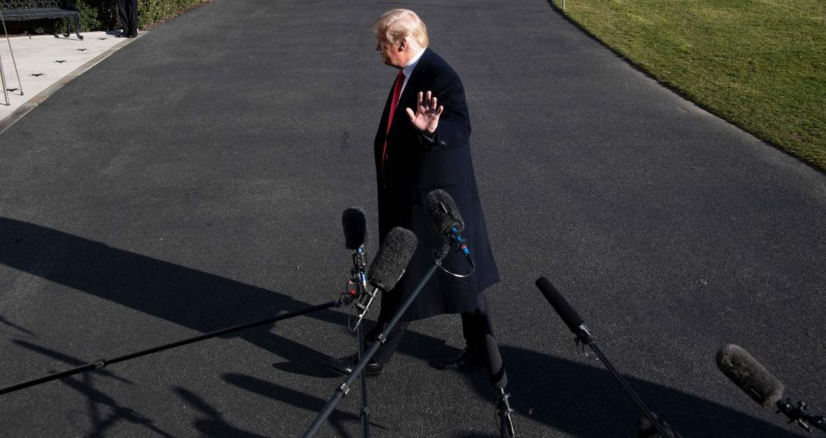 President Donald Trump speaks to the media as he arrives at the White House in Washington, D.C., on January 6th, 2019, after meetings at Camp David.