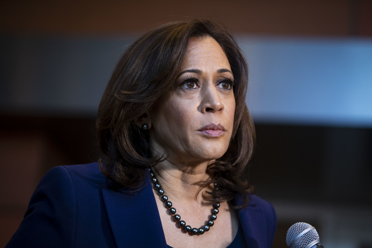 Senator Kamala Harris (D-California) speaks to reporters after announcing her candidacy for president of the United States, at Howard University, her alma mater, on January 21st, 2019 in Washington, D.C.