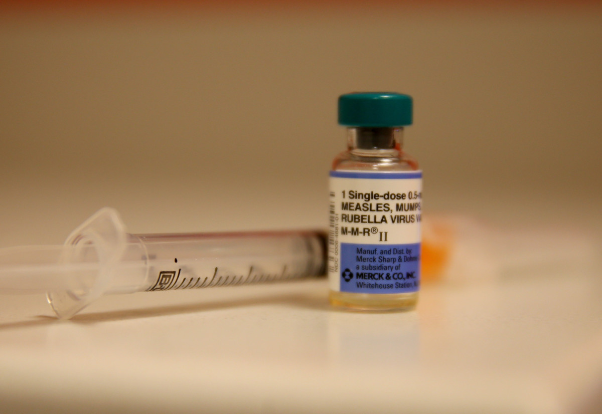 In this photo illustration, a bottle containing a measles vaccine is seen at the Miami Children's Hospital on January 28, 2015 in Miami, Florida. A recent outbreak of measles has some doctors encouraging vaccination as the best way to prevent measles and its spread.