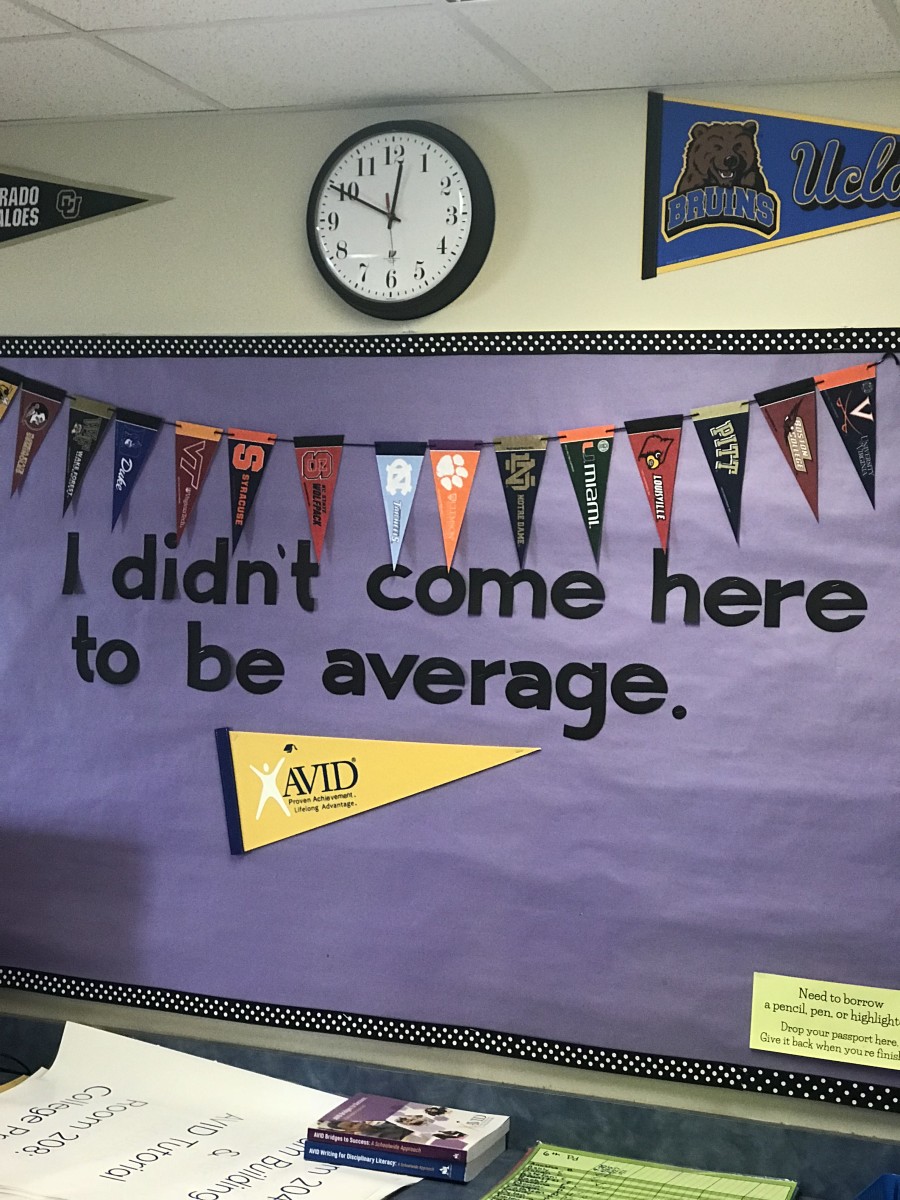 A sign inside an AVID elective classroom tries to motivate students.