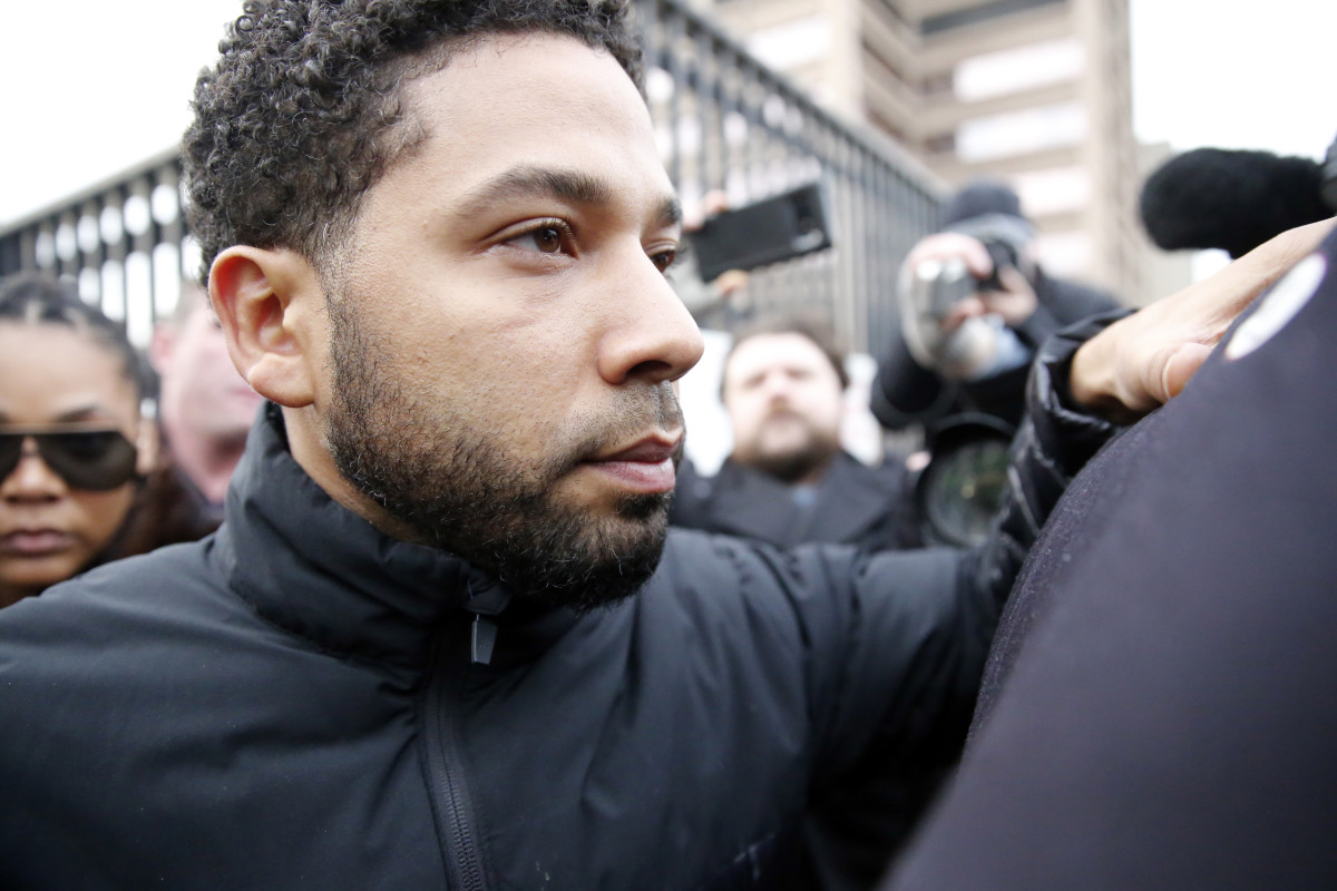 Jussie Smollett leaves Cook County jail after posting bond on February 21st, 2019, in Chicago, Illinois.