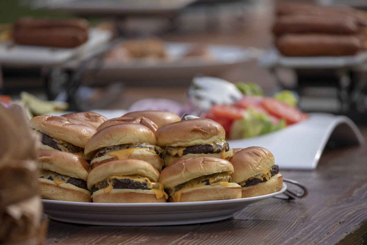 Cheeseburgers are seen during a picnic for military families hosted by President Donald Trump and First Lady Melania Trump at the White House on July 4th, 2018, in Washington, D.C.