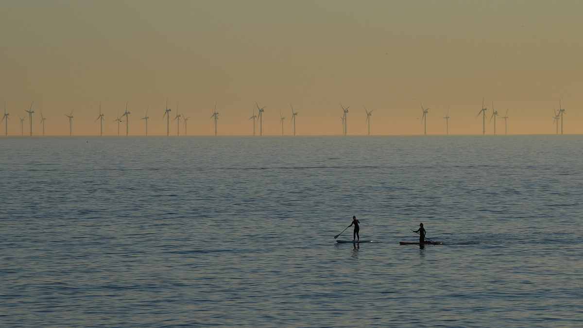 Paddleboarders take to the water on February 25th, 2019, in Brighton, England.