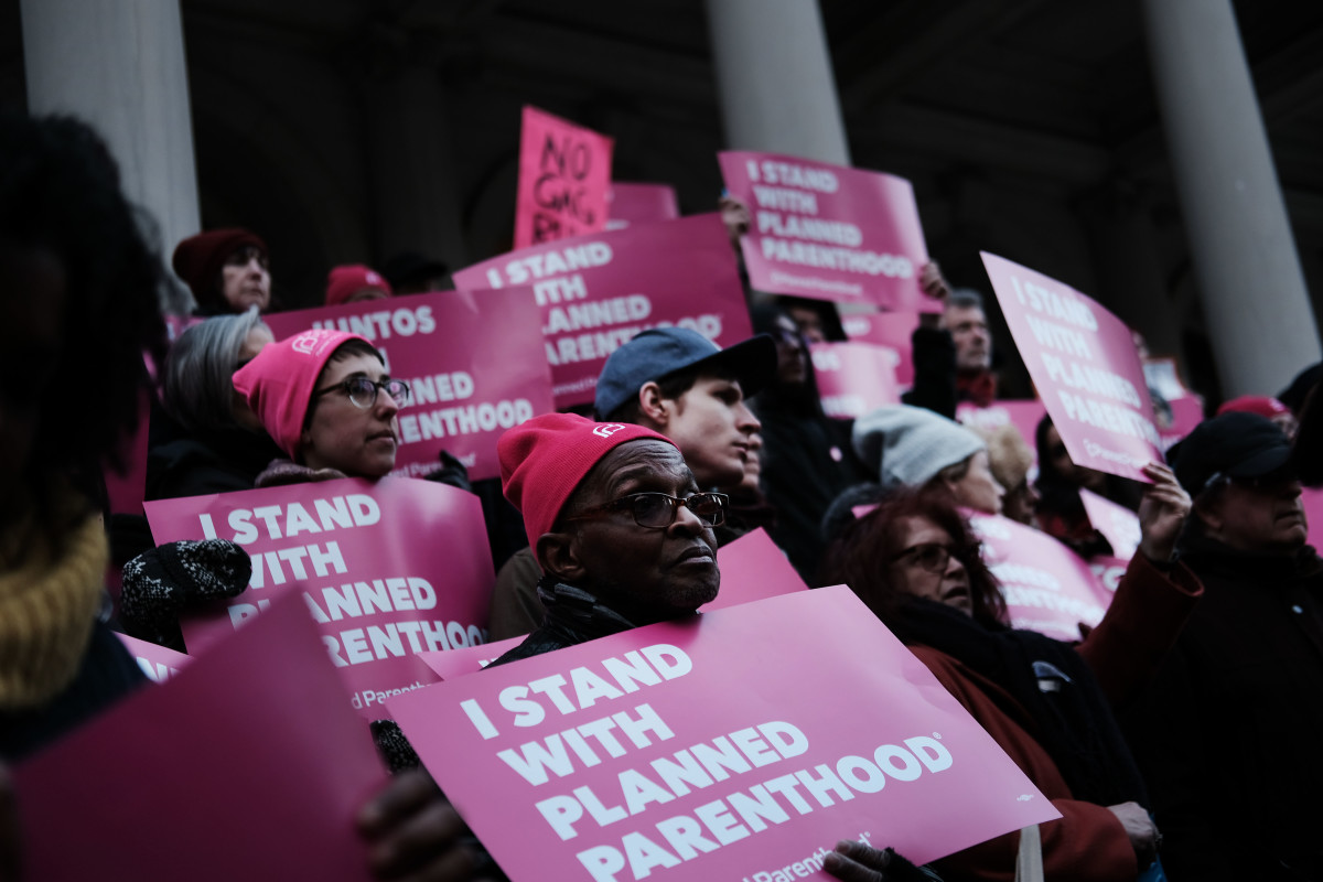Pro-choice activists, politicians, and others associated with Planned Parenthood gathered for a demonstration against the Trump administration's Title X rule change on February 25th, 2019, at city hall in New York City.