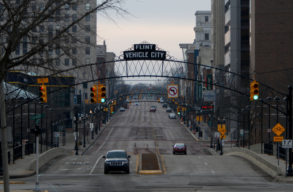 Saginaw Street in downtown is shown on February 7th, 2016, in Flint, Michigan.