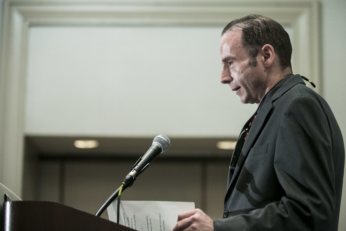 Timothy Ray Brown, known as the "Berlin patient" and the first person to have been cured of AIDS, holds a press conference at the Westin City Center hotel on July 24th, 2012, in Washington, D.C.