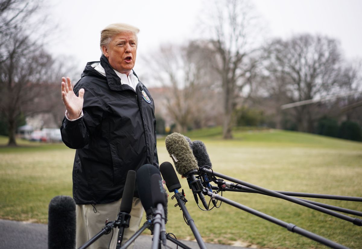 President Donald Trump speaks to the press outside the White House on March 8th, 2019, in Washington, D.C.