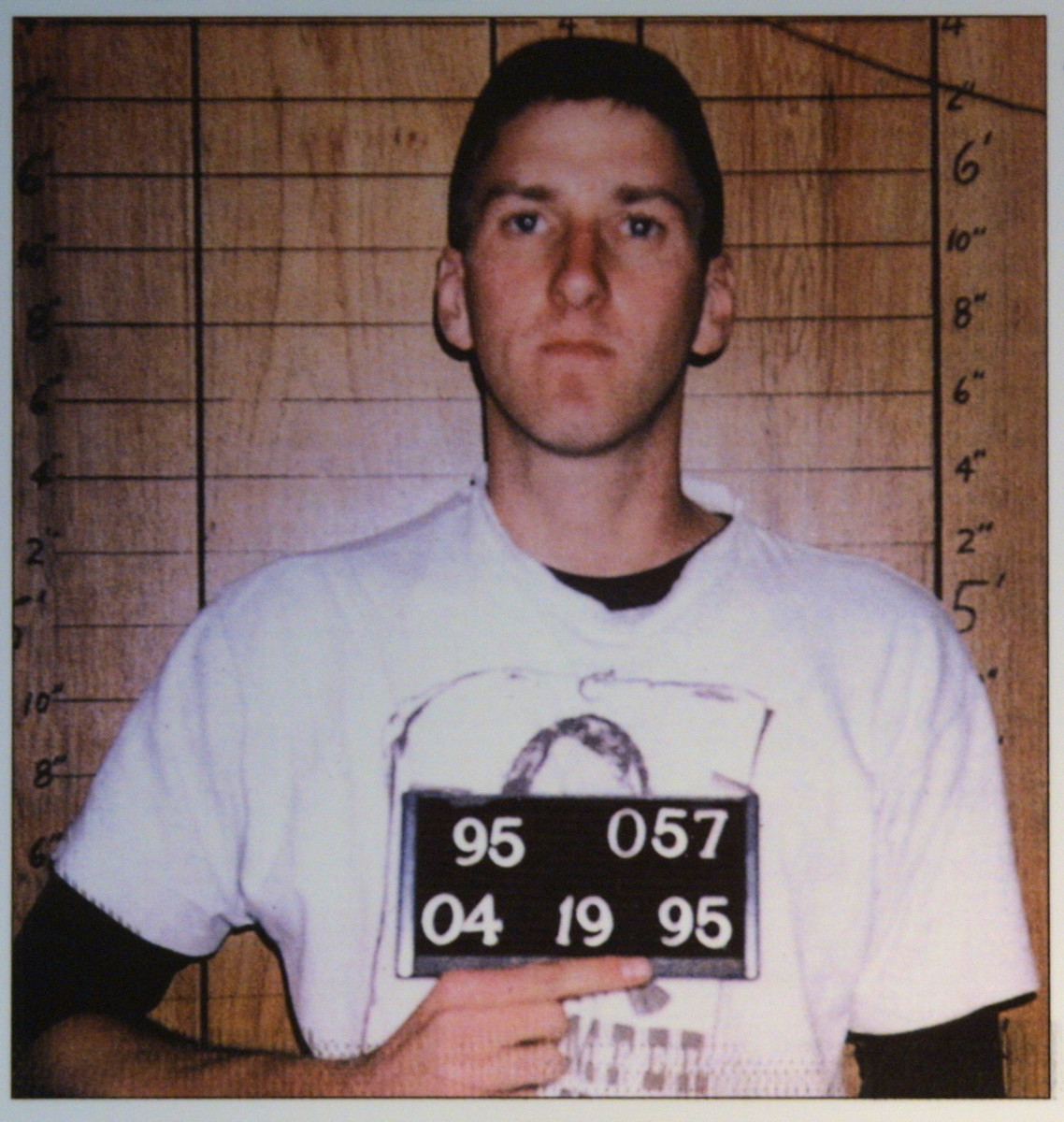 A mugshot of Timothy McVeigh, the perpetrator of the Oklahoma City bombing.