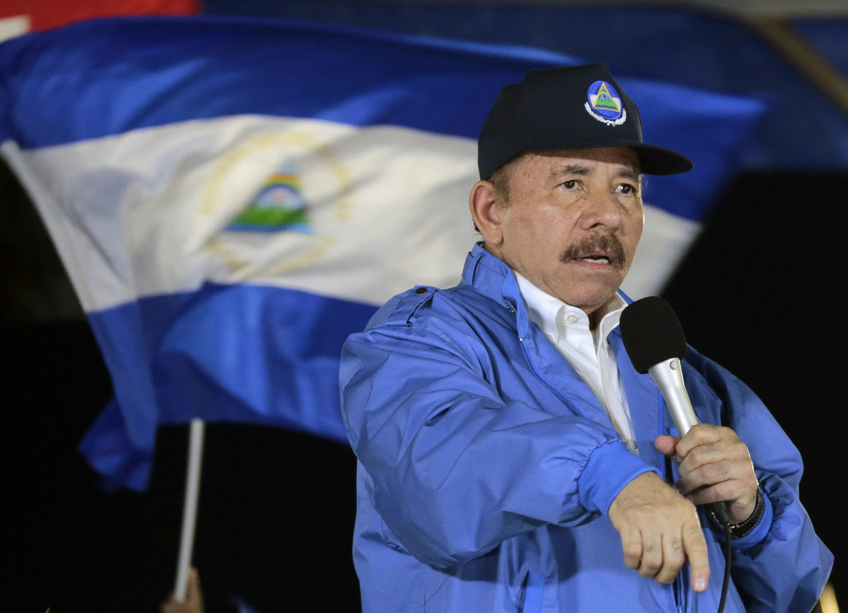 Nicaraguan President Daniel Ortega speaks to supporters.