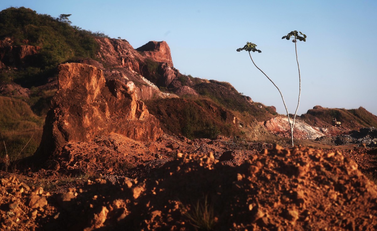 Amazon soil sits in the foreground at the Bom Futuro open air tin mine.