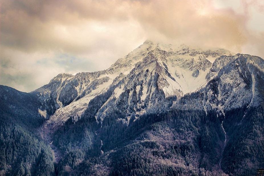 Mount Cheam seen from Seabird Island in British Columbia, Canada.