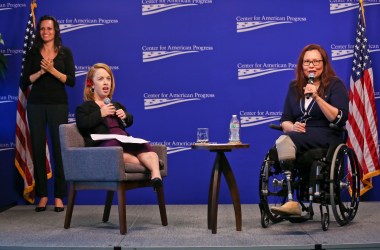 Rebecca Cokley and Senator Tammy Duckworth at the launch of the Disability Justice Initiative at the Center for American Progress, July 26th, 2018, in Washington, D.C.