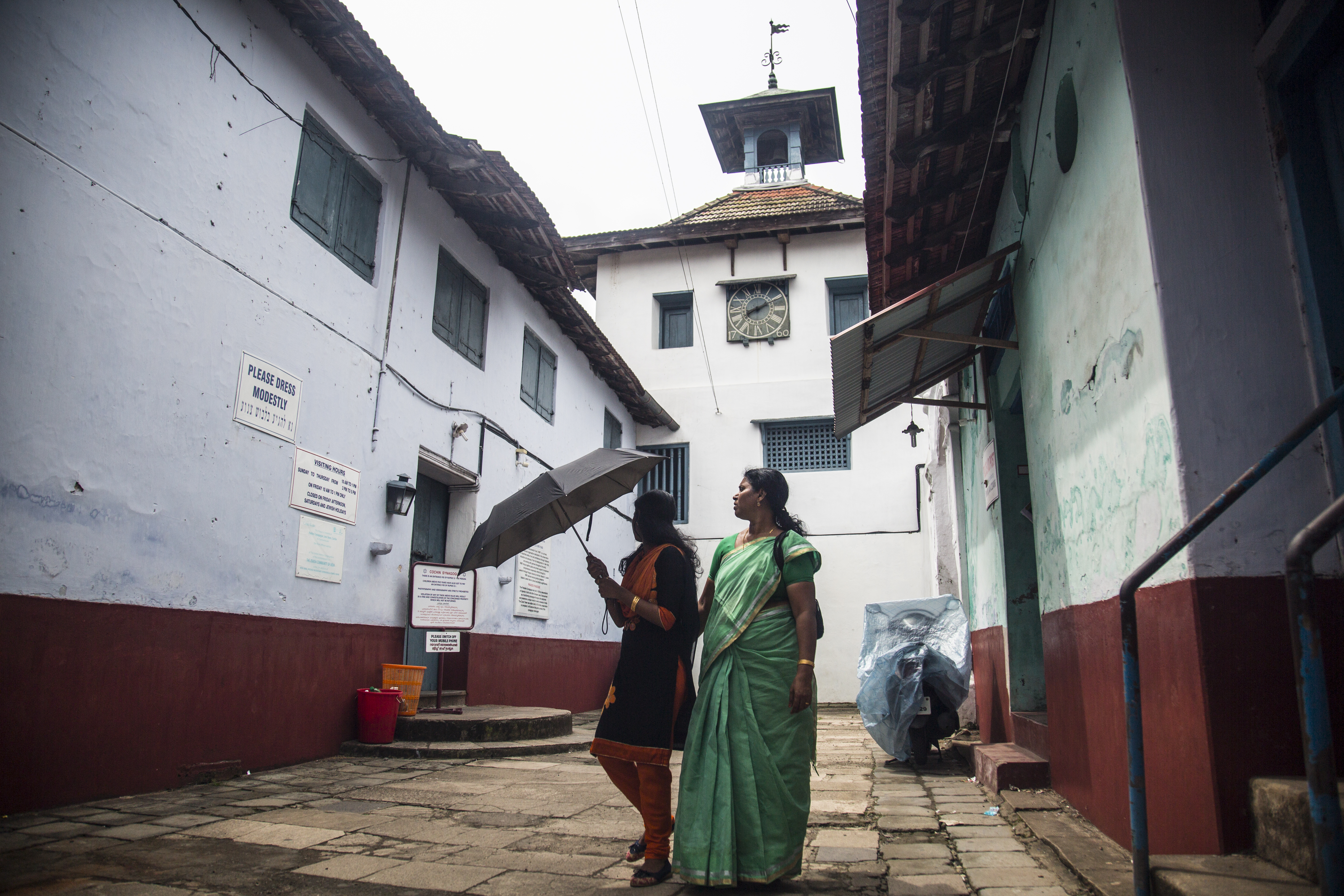 Paradesi Synagogue, India's oldest active synagogue, sits at the end of Mattancherry's 