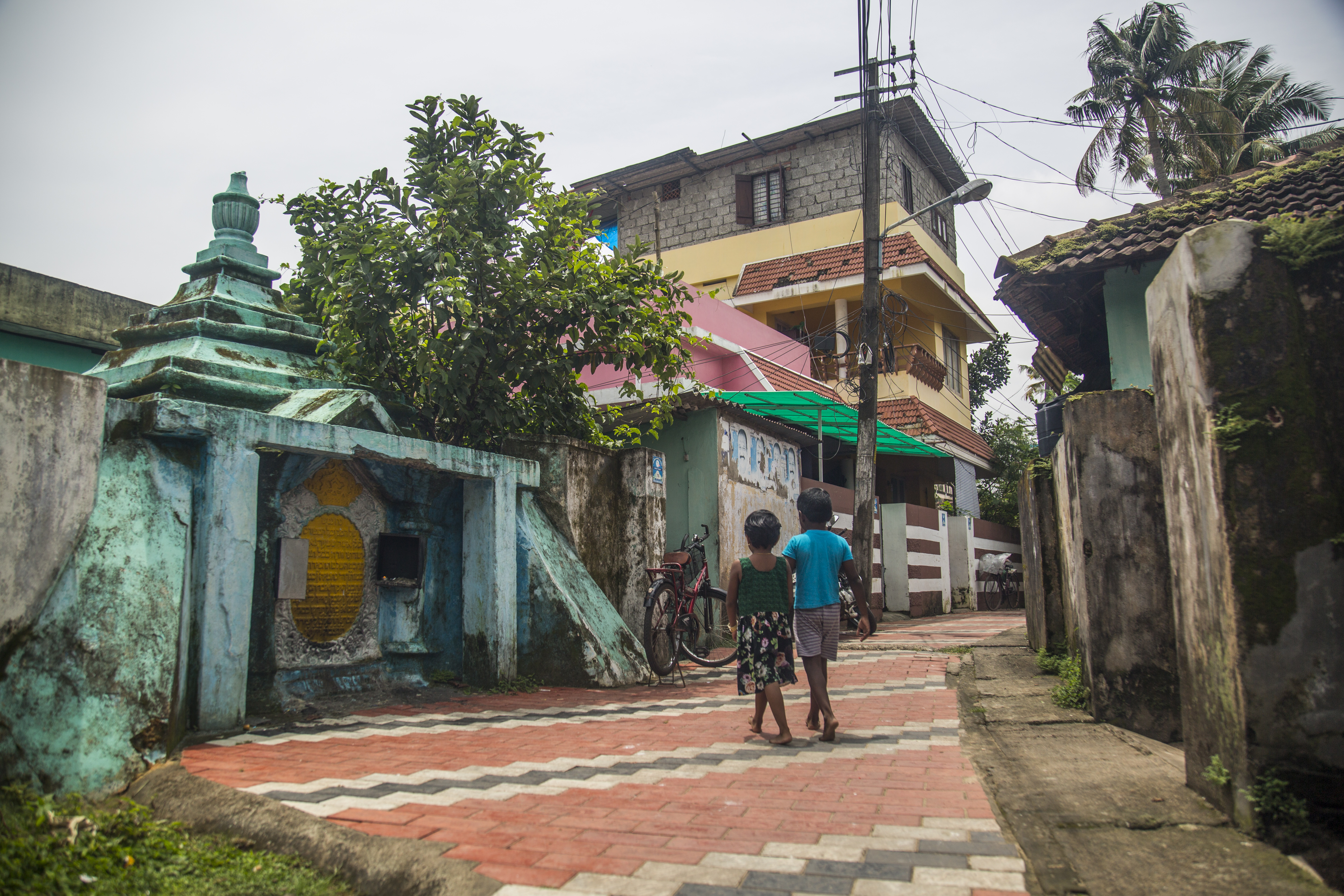 The last tombstone left standing in a Jewish cemetery in Mattancherry. Residences and streets were built on the cemetery over the last 50 years, reducing its once-impressive size.