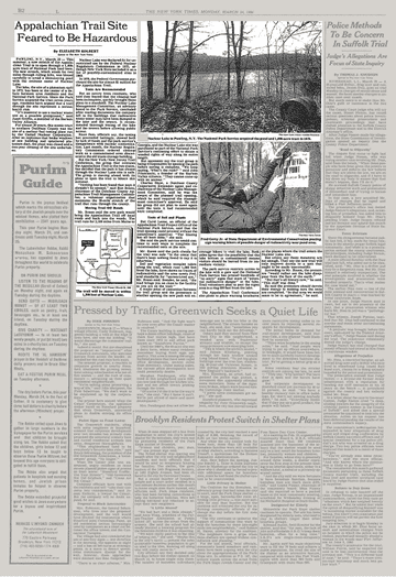 The New York Times on March 24th, 1986: Appalachian Trail Site Feared to Be Hazardous.