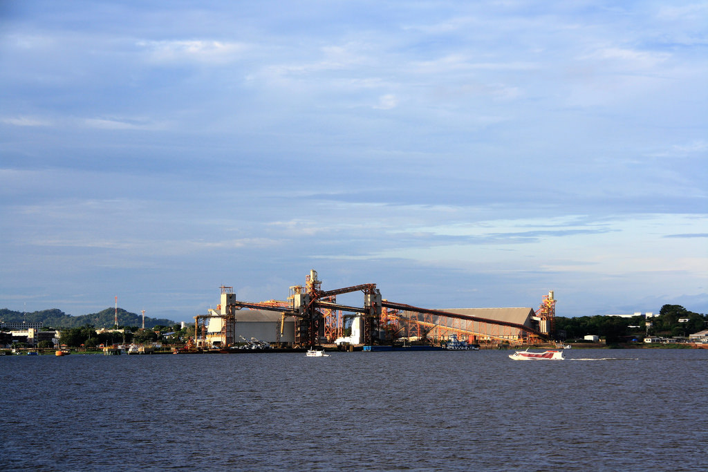 Soy port owned by Cargill in Santarem, Brazil. Analysts say that commodities transport costs won't come down and favor producers until both railways and industrial waterways are built in the Amazon, creating competition between the two modes of transportation.