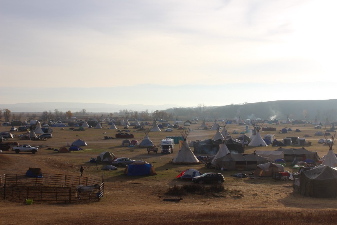 Oceti Sakowin Camp, the main water protector campsite located just to the North of Standing Rock Sioux Tribal Reservation on Highway 1806, near Cannon Ball, North Dakota, on October 27th, 2016.