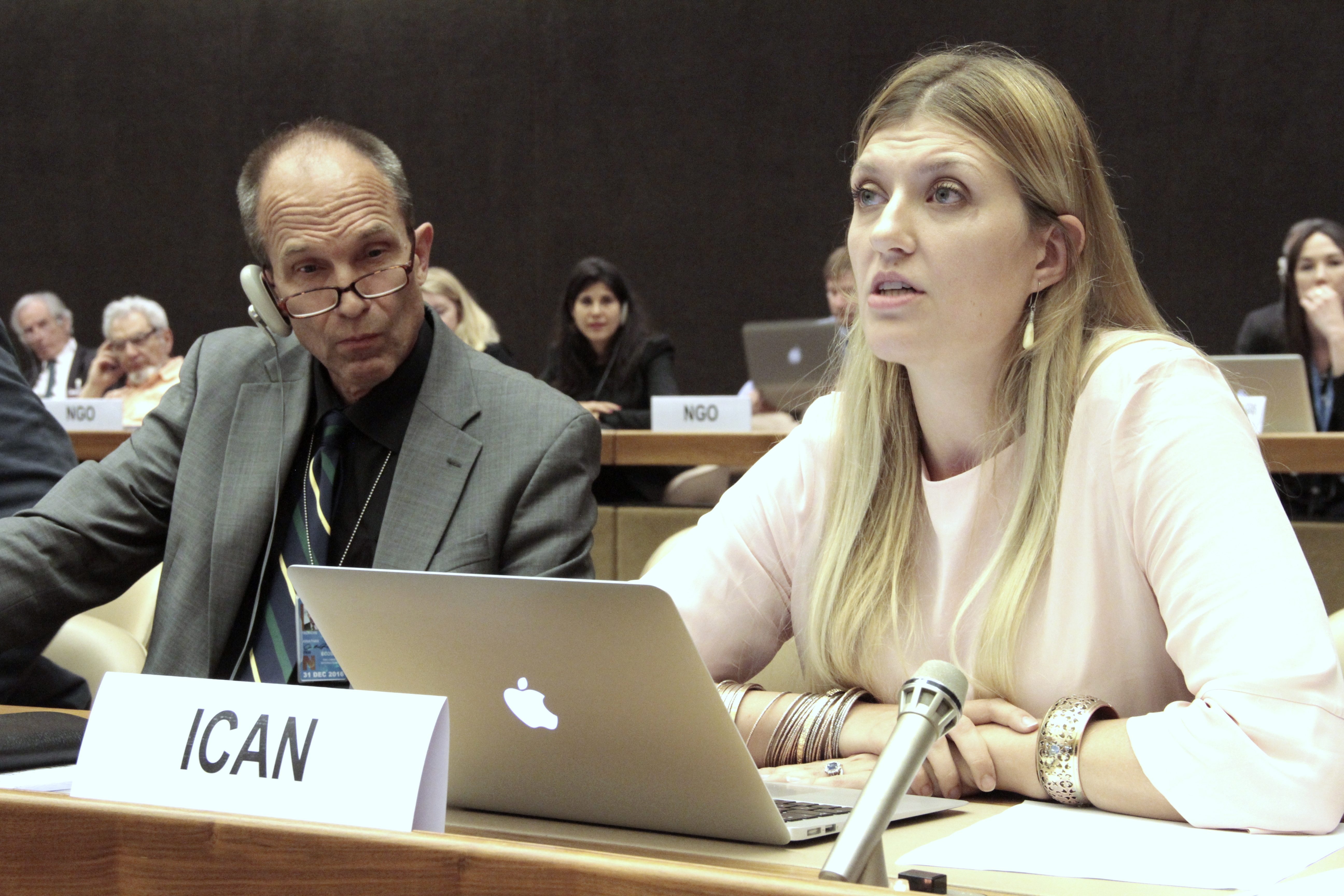 Beatrice Fihn addresses the U.N. open-ended working group on nuclear disarmament in May of 2016.