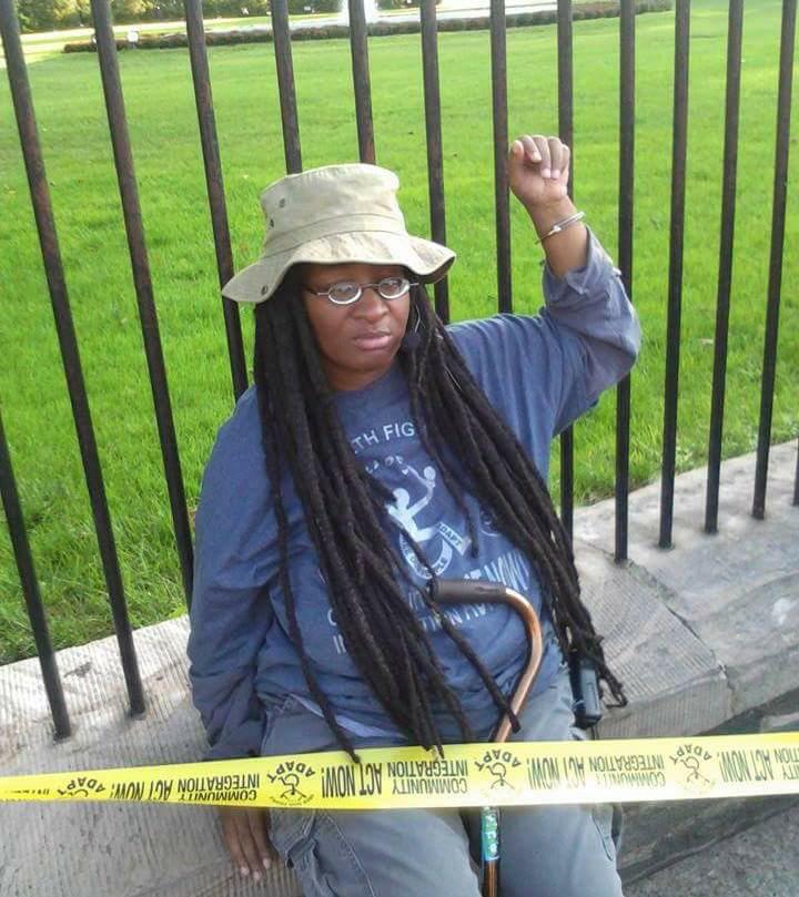 Anita Cameron handcuffed to the White House fence during a 2017 protest.