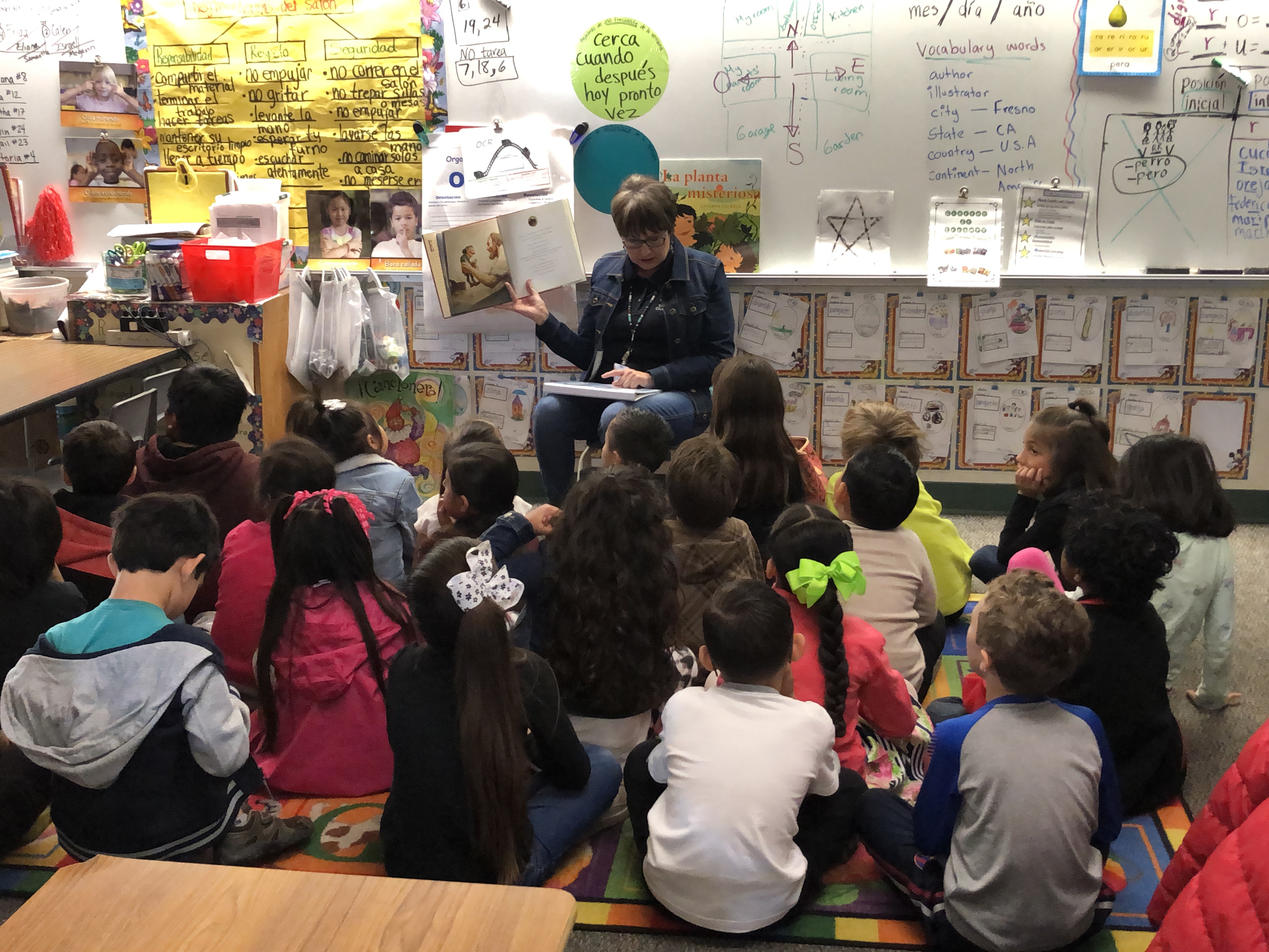 An elementary classroom in the two-way bilingual immersion program at Ann Leavenworth School in Fresno, California.