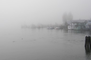 Mist on the Fraser River in Delta, British Columbia, Canada.