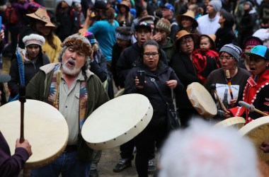 Guujaaw leads his tribe in song.