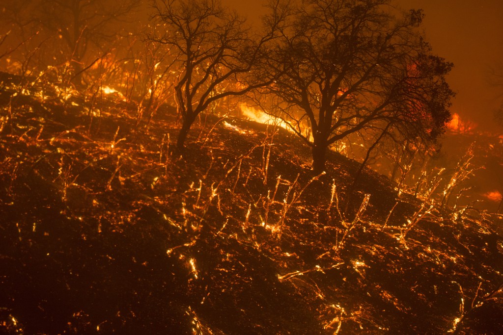 The Thomas Fire burning landscape.