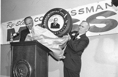 Michigan Congressman John D. Dingell (right) campaigns for John Moss (left).