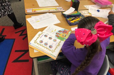 An elementary classroom in the two-way bilingual immersion program at Ann Leavenworth School in Fresno, California. The program starts in preschool and continues through sixth grade, aiming to develop high-level bilingual proficiency and biliteracy in English and Spanish.