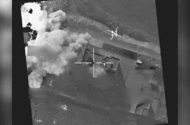 A coalition airstrike destroys a Da'esh weapons cache near Mosul, Iraq.