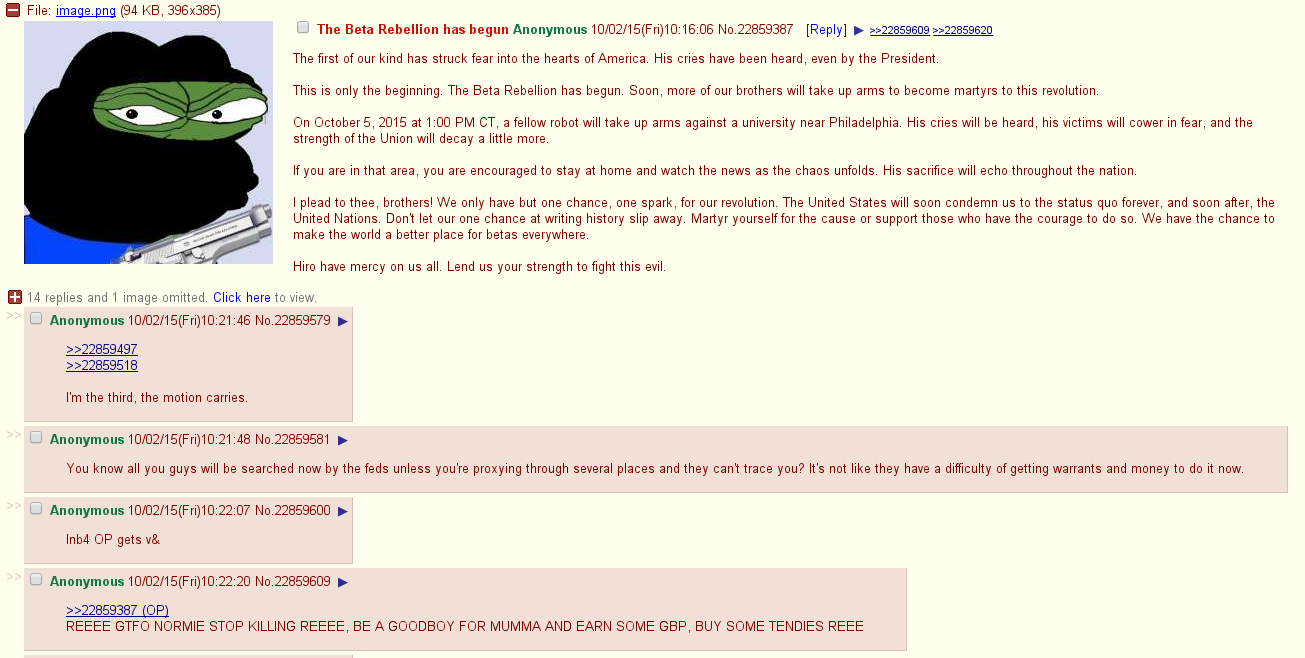 A screenshot from 4chan's /r9k/ board.