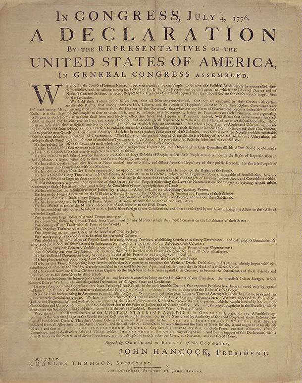 Dunlap's broadside of the Declaration of Independence.