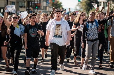 Berkeley High students protest Donald Trump's victory on November 9th, 2016.