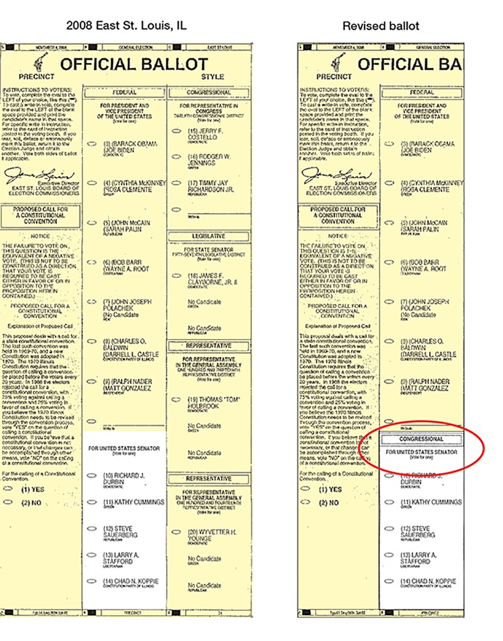 Before: No header for the Senate race; After: Consistent headers for all contests.