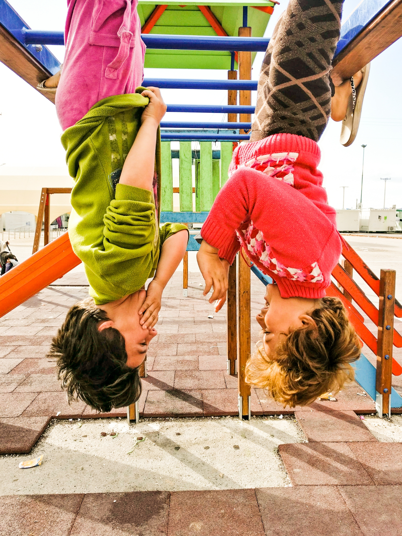 Two Afghan children play at Skaramagas.