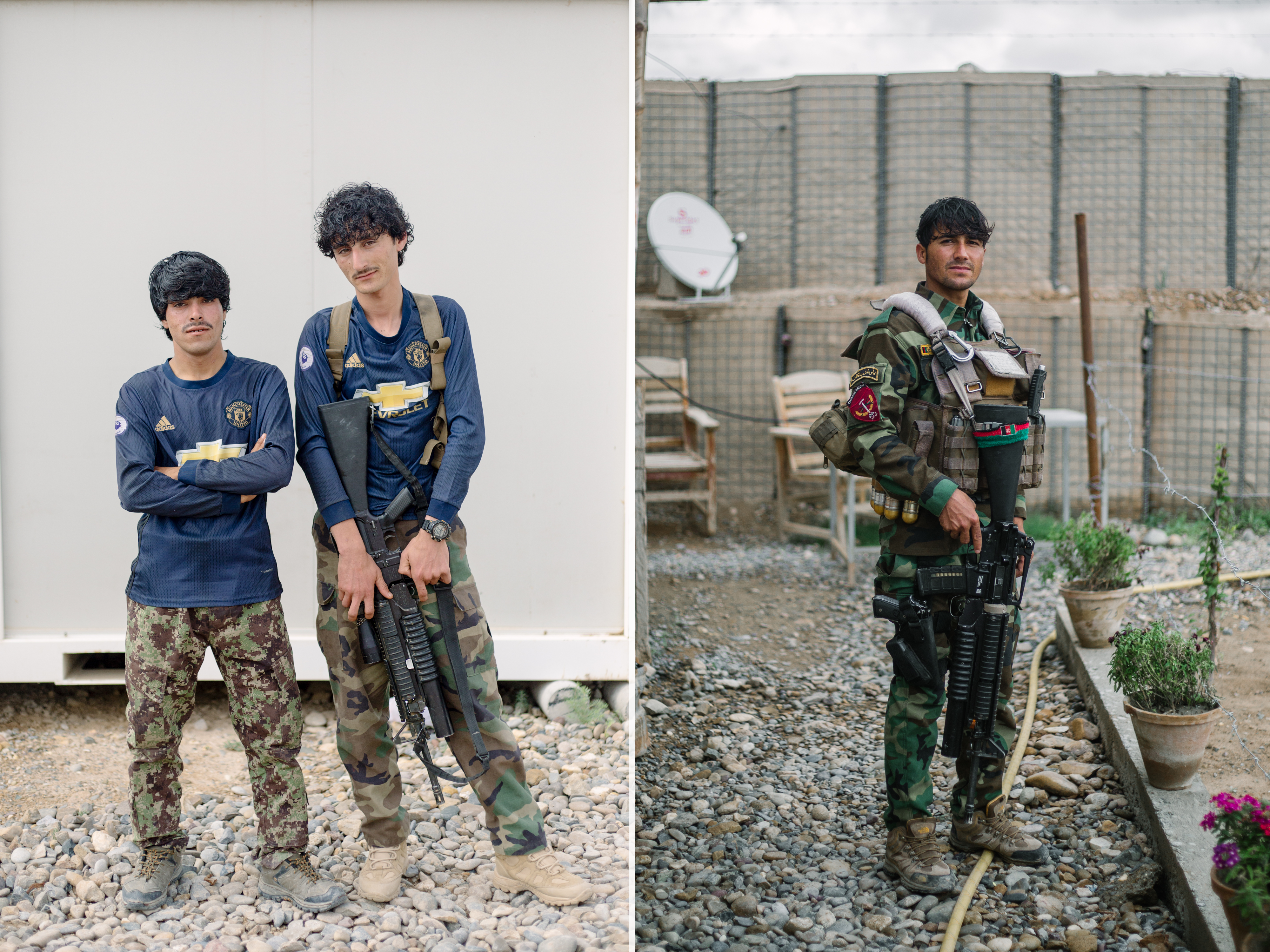 Between patrols and guard duty, Afghan National Army soldiers pose for portraits inside their camp on the highway between Lashkar Gah and Kandahar, in April of 2019.